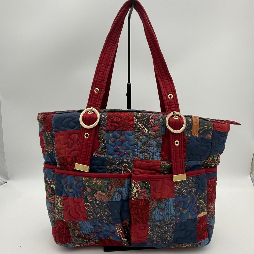 Donna Sharp Patchwork Quilted Tote Bag Red Navy Paisley Floral Kentucky Original